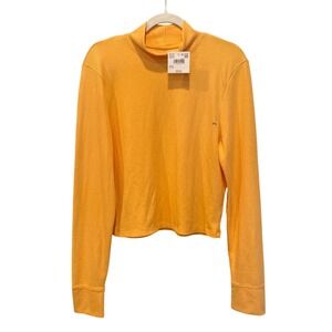 American Eagle Marigold Orange Waffle Knit Mock Neck Long Sleeve Top Casual NEW